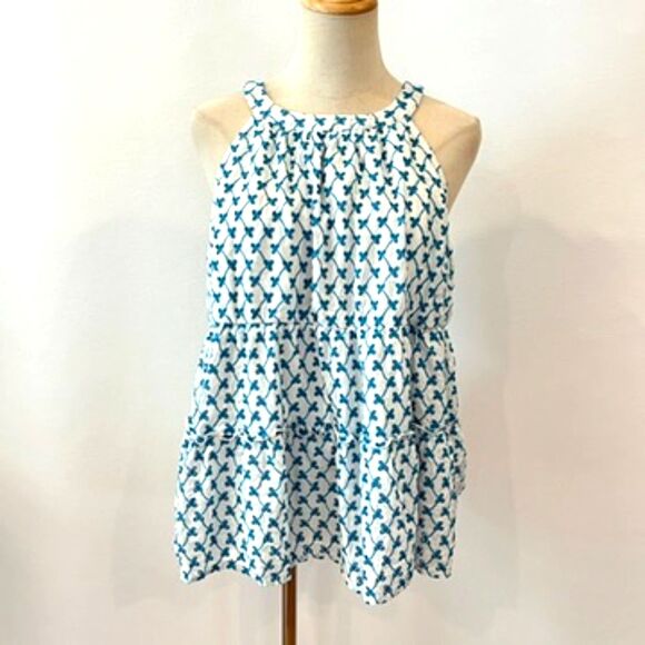 Torrid Babydoll Tiered Floral Eyelet Top White Blue Size 1X Halter Plus Size - Picture 1 of 10